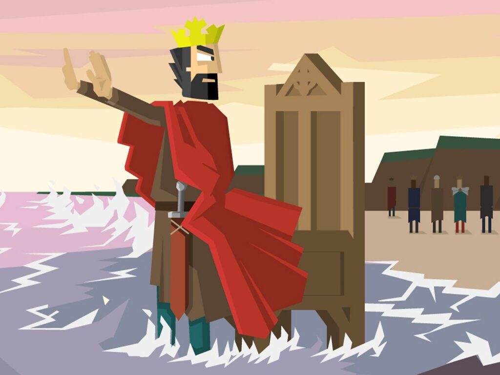 King Canute attempting to hold back the waves. (Yes, I know, but don't let the facts get in the way of a joke.)