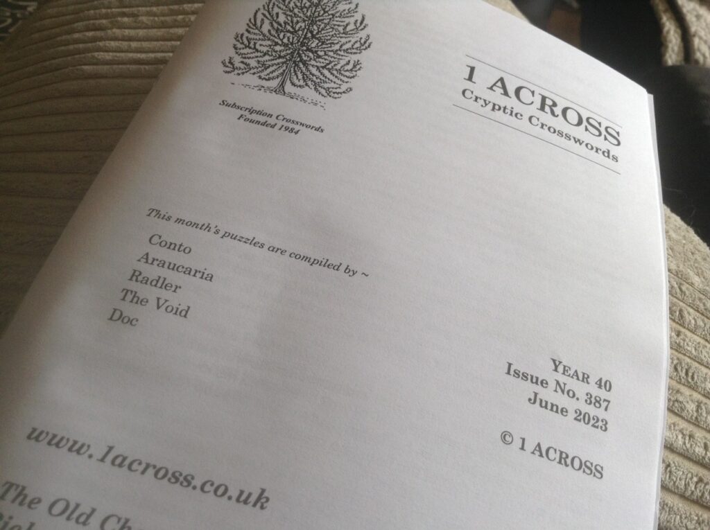 The cover of the June 2023 issue of 1Across crossword magazine.